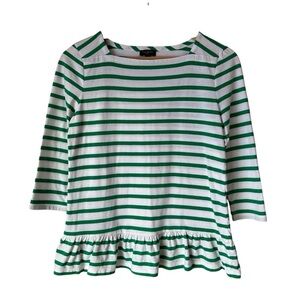 Talbots Green and White Stripe Square Boatneck 3/4 Sleeve Tee, SP